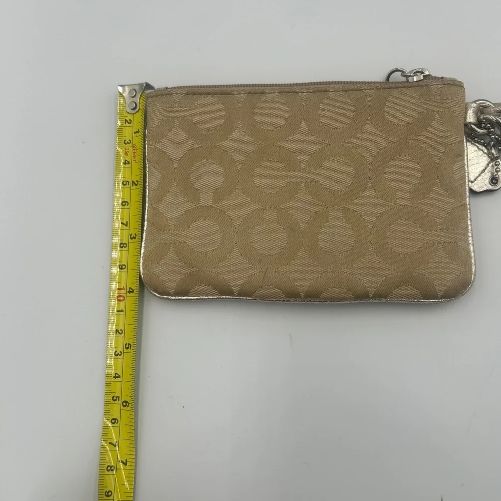 Coach Wristlet Womens OS Tan Metallic Signature Jacquard Zip Pouch